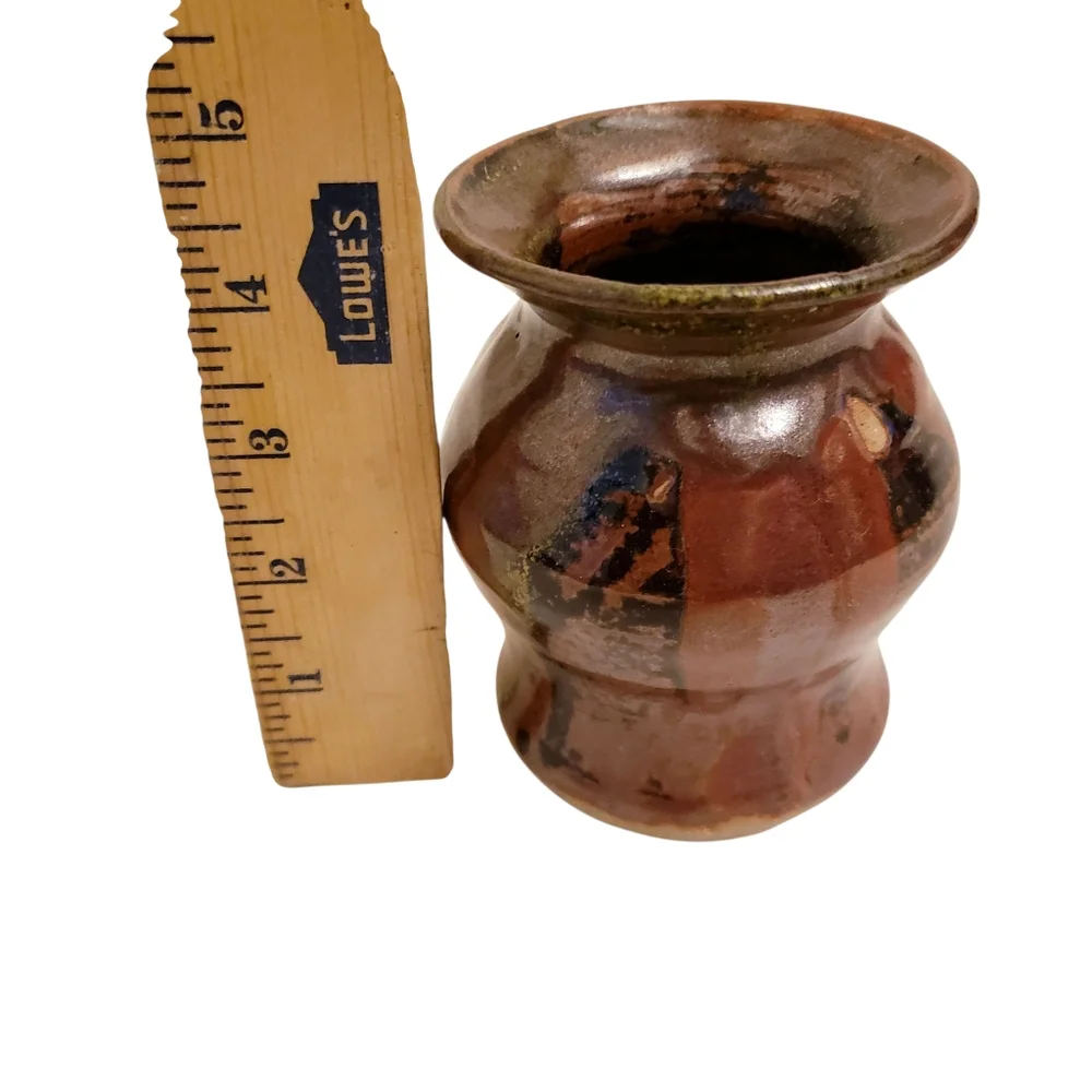 Brown Glazed Hand-thrown Signed Pottery Classic Silhouette Vase